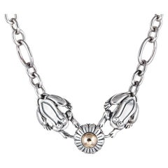 Barry Kieselstein Cord Frog Necklace Choker Sterling Silver 14k Gold 17"