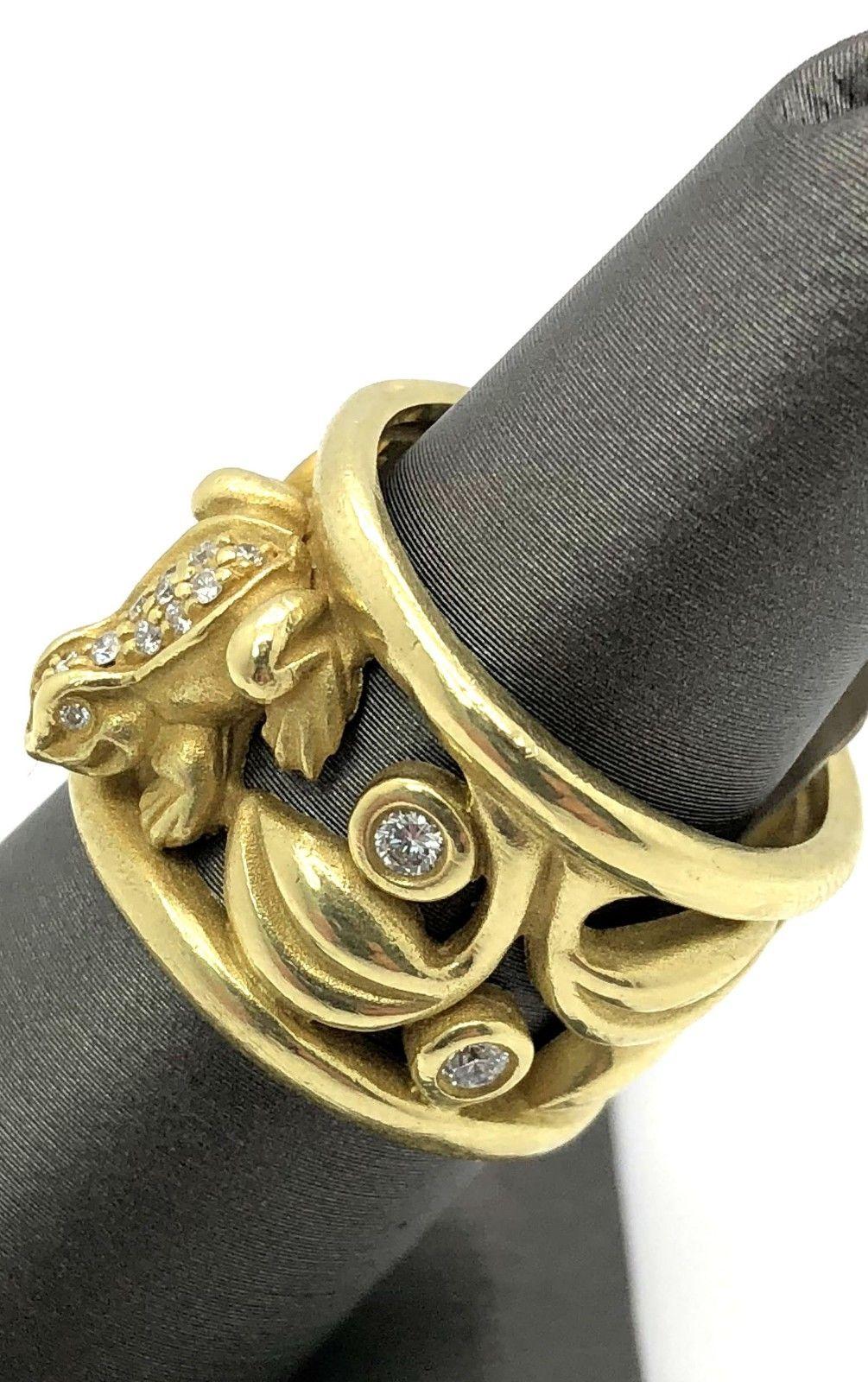 Round Cut Barry Kieselstein-Cord Frog with Diamonds Ring 18 Karat Yellow Gold