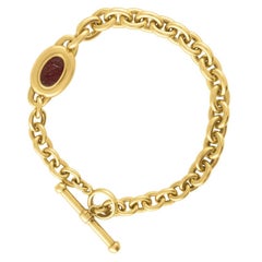 Barry Kieselstein-Cord Garnet Intaglio Chain Link Gold Bracelet