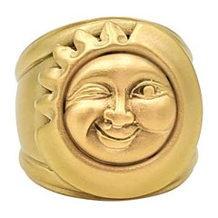 Barry Kieselstein-Cord Gold Winking Sun Moon Ring (Bague lune soleil clignotant)