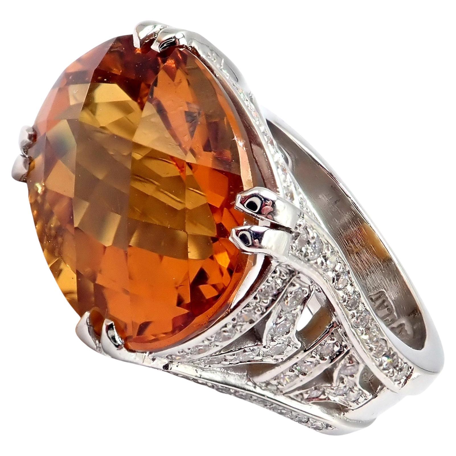 Barry Kieselstein Cord Golden Citrine Diamond Platinum Ring