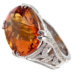 Barry Kieselstein Cord Golden Citrine Diamond Platinum Ring