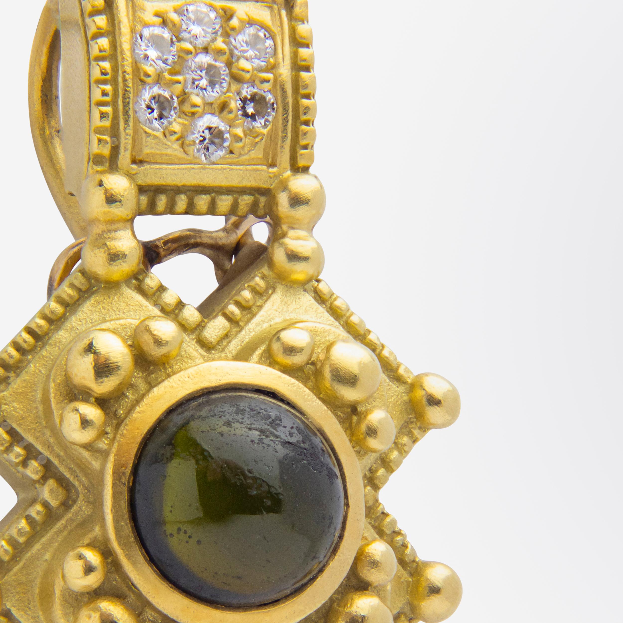 Cabochon Barry Kieselstein-Cord Green Tourmaline & Diamond Pendant For Sale