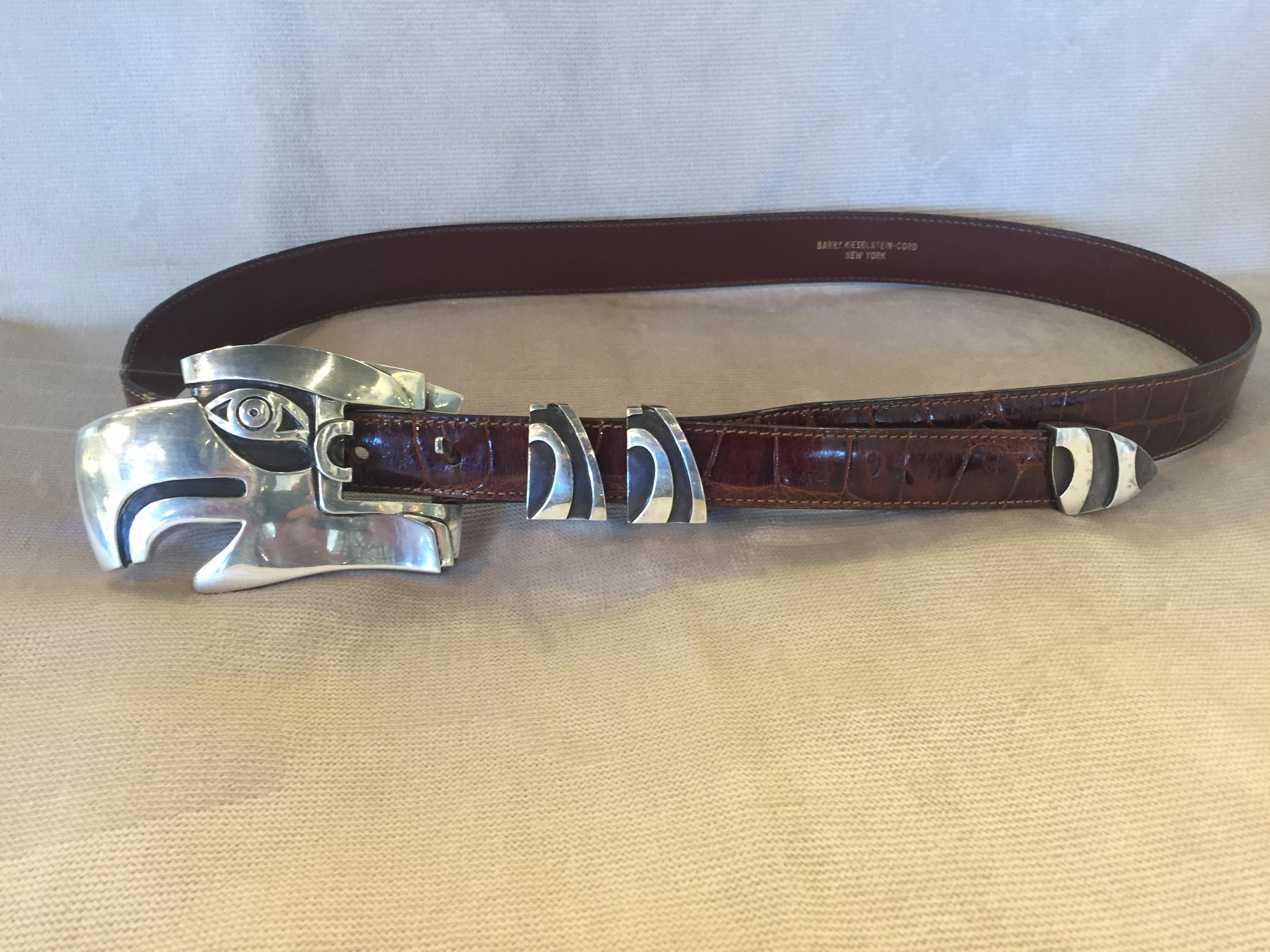 Américain Barry Kieselstein Cord Ceinture en alligator avec grande tête d'aigle en argent sterling en vente