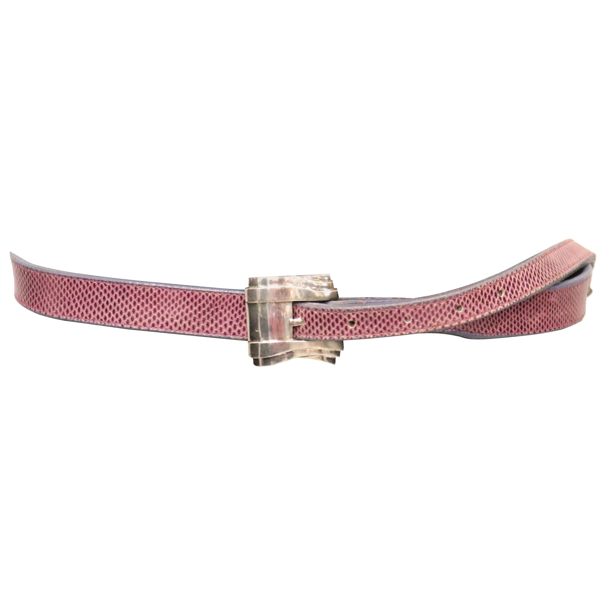 Barry Kieselstein Cord Lizard Skin Pink & Purple Belt W/ Sterling Silver Belt For Sale