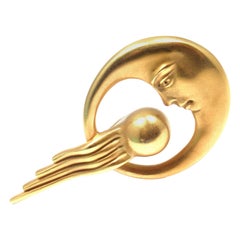 Barry Kieselstein Cord Moon Yellow Gold Large Pin Brooch