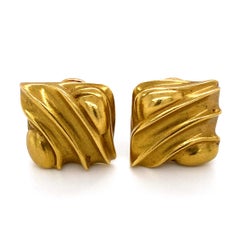 BARRY KIESELSTEIN CORD Signierte quadratische Wave Designer Gold Clip-on Ohrringe