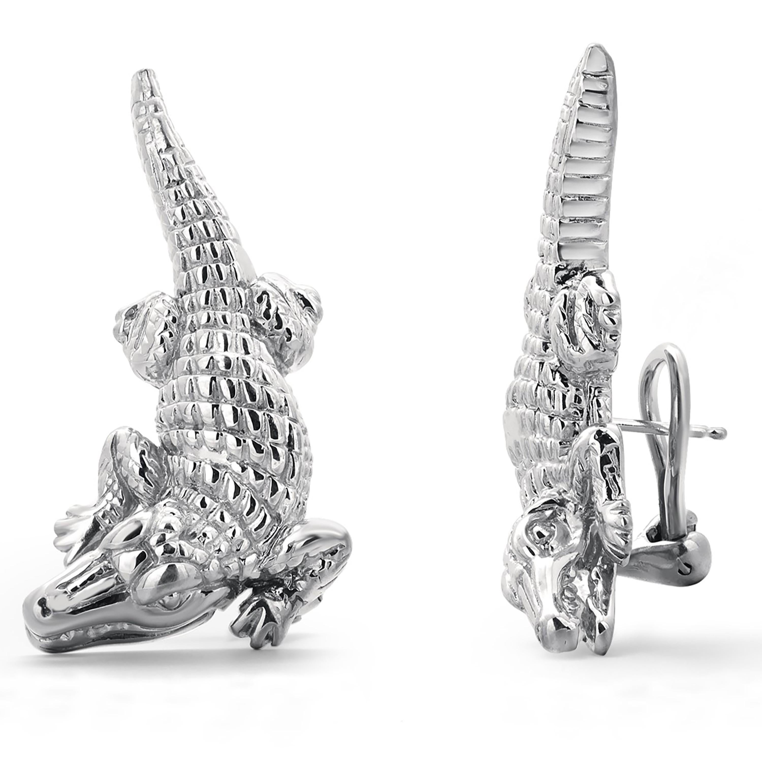 Women's or Men's Barry Kieselstein-Cord Sterling Silver Alligator 1.5 Inch Long Earring