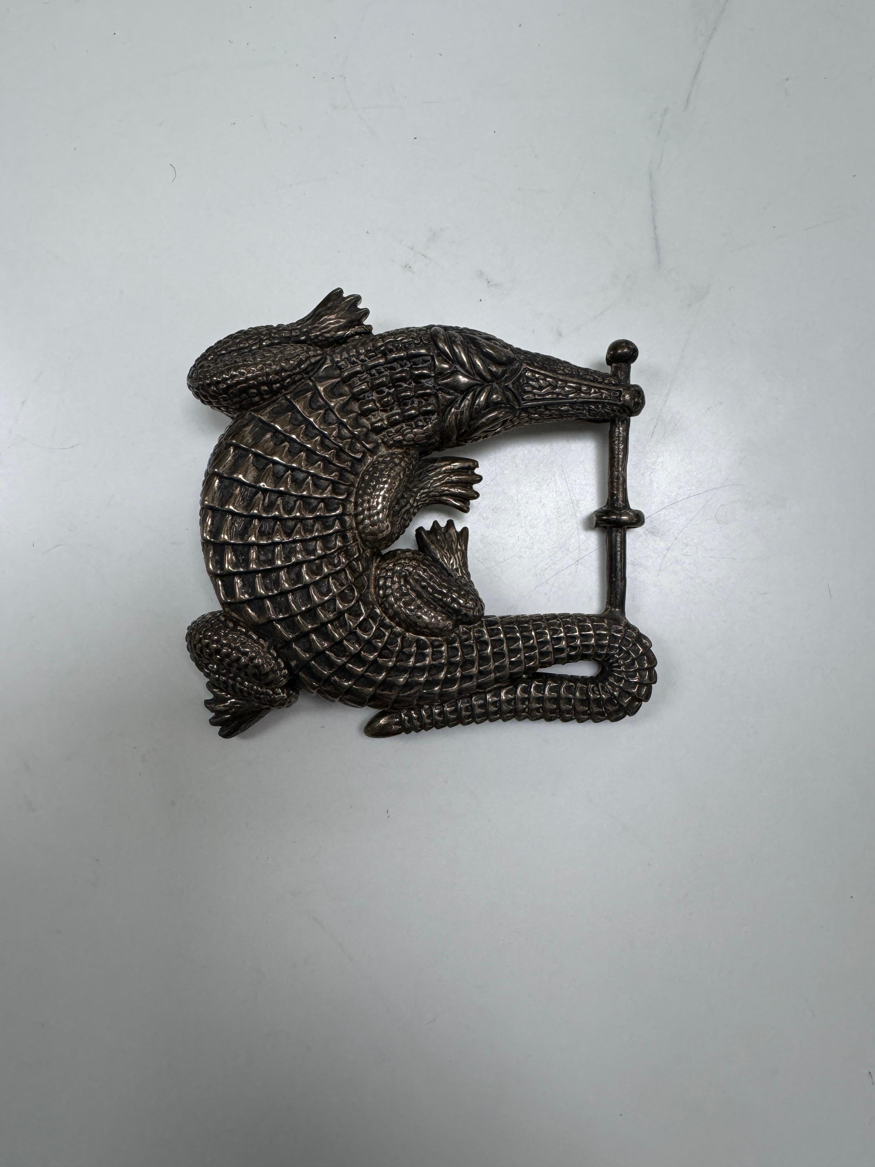 Noir Barry Kieselstein-Corde Boucle de ceinture en alligator en argent sterling en vente