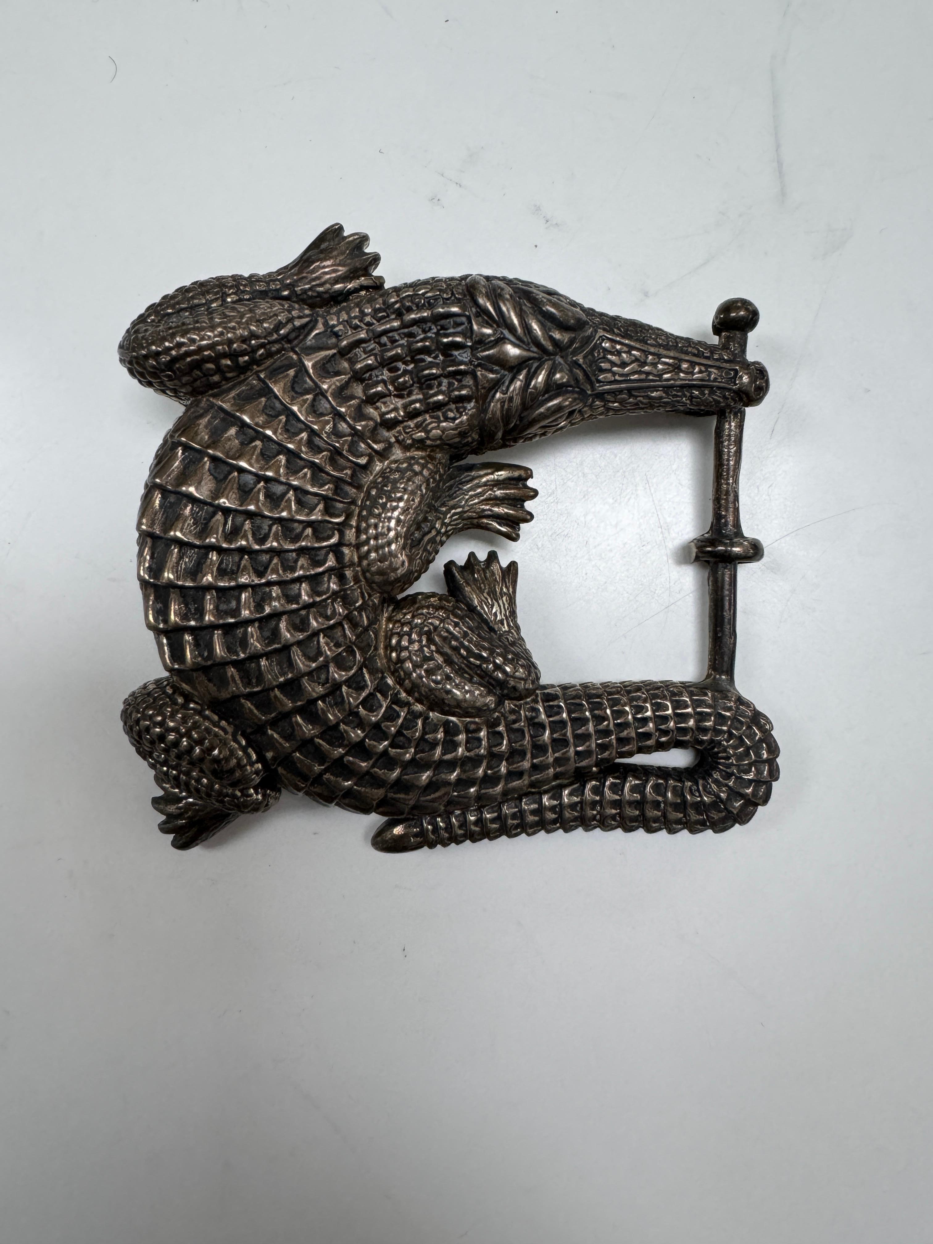 Barry Kieselstein-Corde Boucle de ceinture en alligator en argent sterling Bon état - En vente à Wallkill, NY