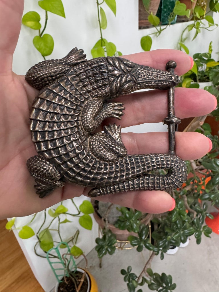 Barry Kieselstein Cord Sterling Silver Belt Buckle Alligator 2 Leather Womens Kieselstein-Cord Sterling Alligator Buckle With Black  main image 3