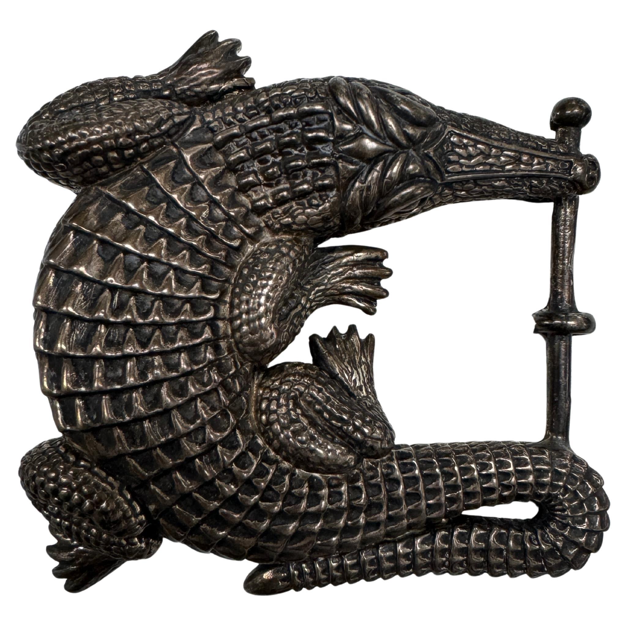 Barry Kieselstein-Corde Boucle de ceinture en alligator en argent sterling