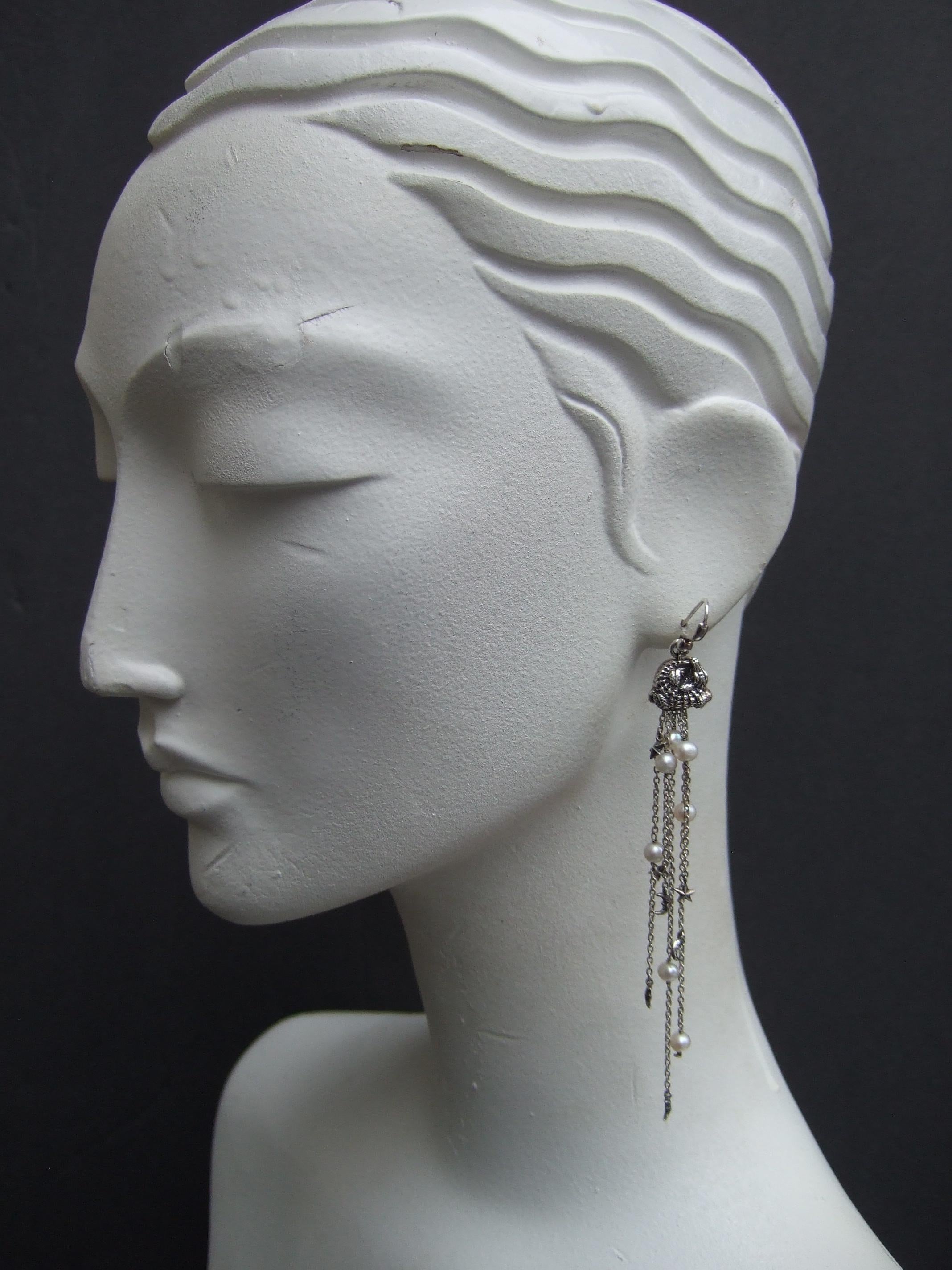 Bead Barry Kieselstein-Cord Sterling Silver Dangling Charm Statement Earrings 2004 For Sale