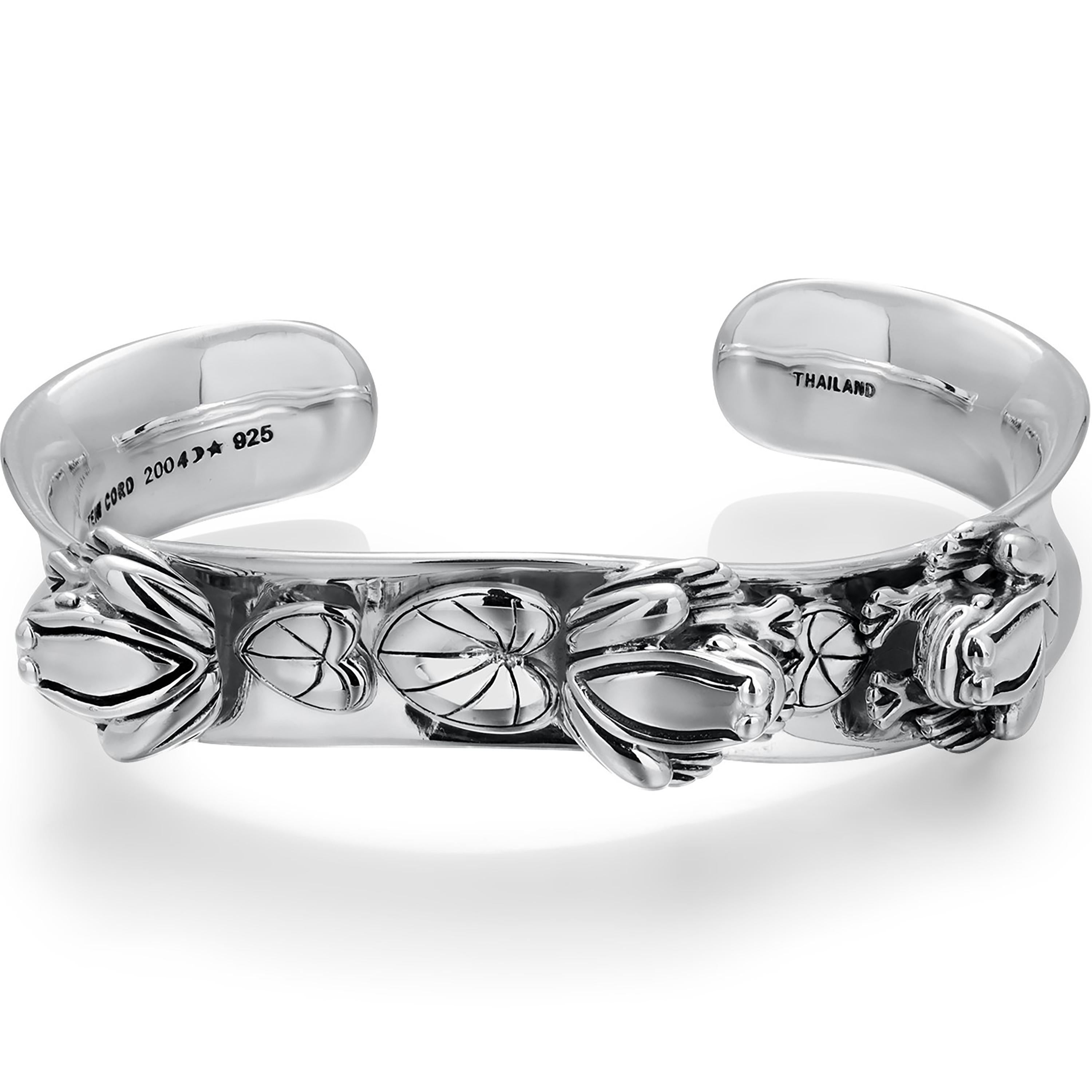 Barry Kieselstein Cord Sterling Silver Lily Frog 0.55 Inch wide Cuff Bracelet In Good Condition For Sale In New York, NY