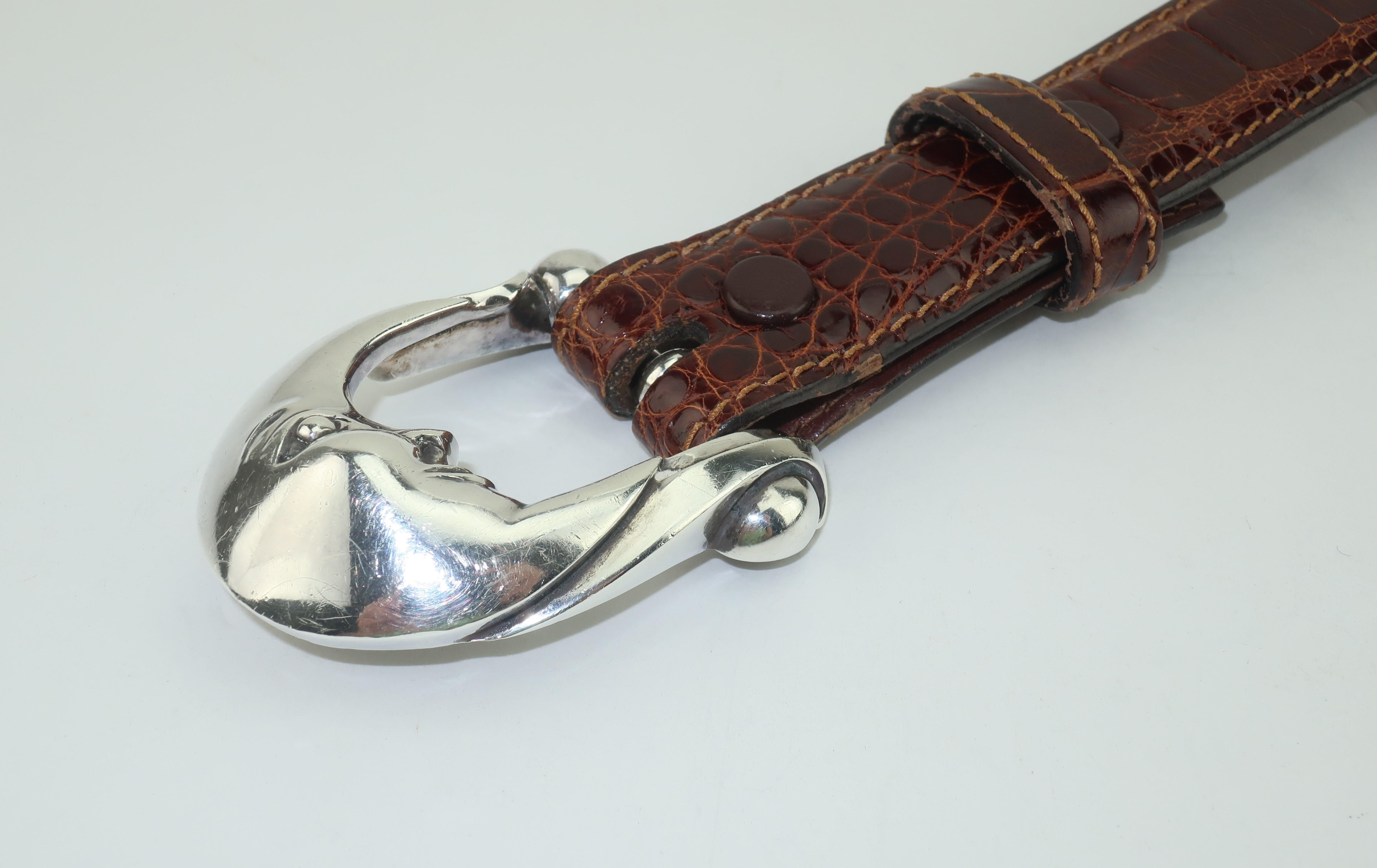 Barry Kieselstein-Cord Sterlingsilber-Mondschnalle mit Alligatorgürtel von Barry Kieselstein, 1988 für Damen oder Herren