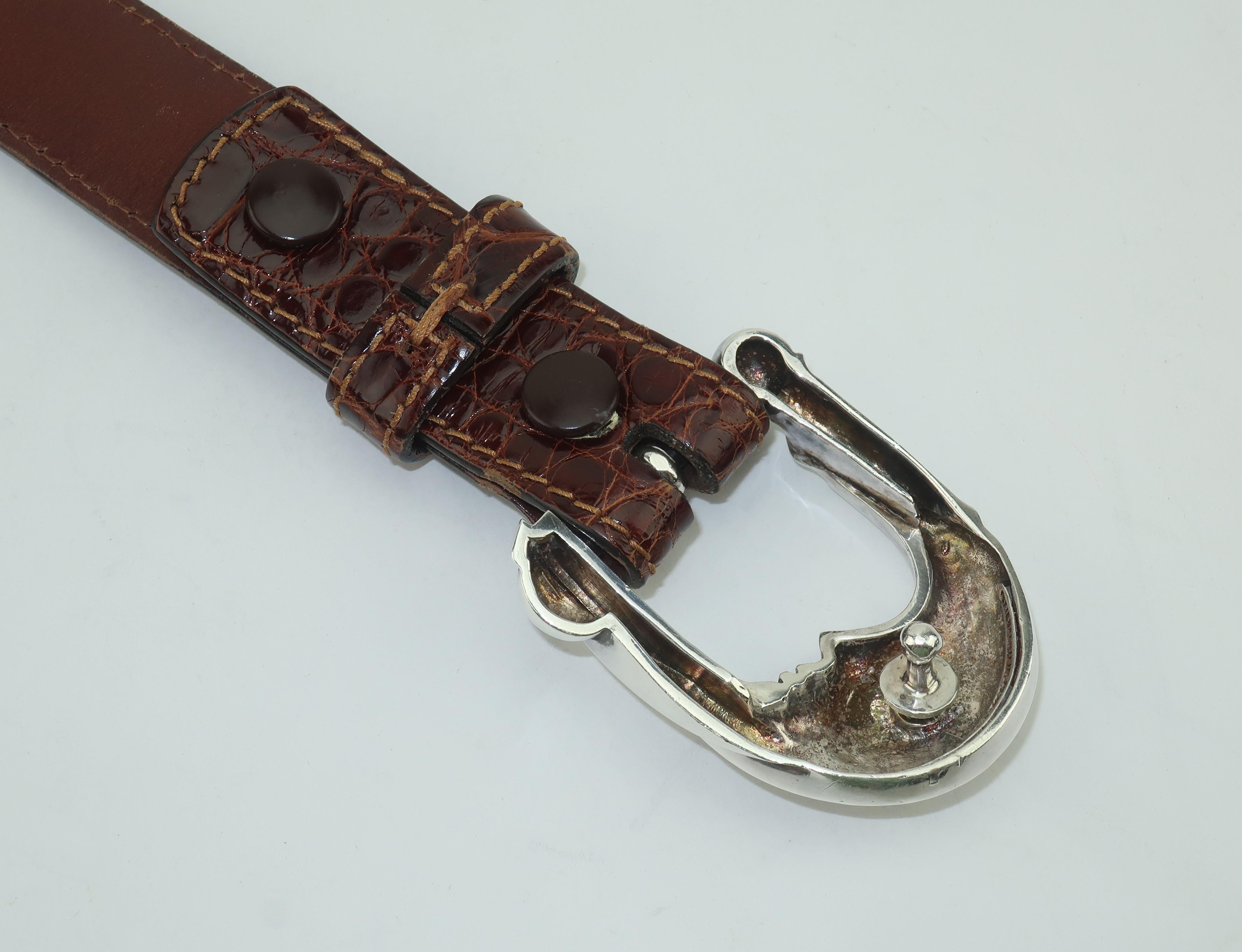 Barry Kieselstein-Cord Sterling Silver Moon Buckle With Alligator Belt, 1988 In Good Condition In Atlanta, GA