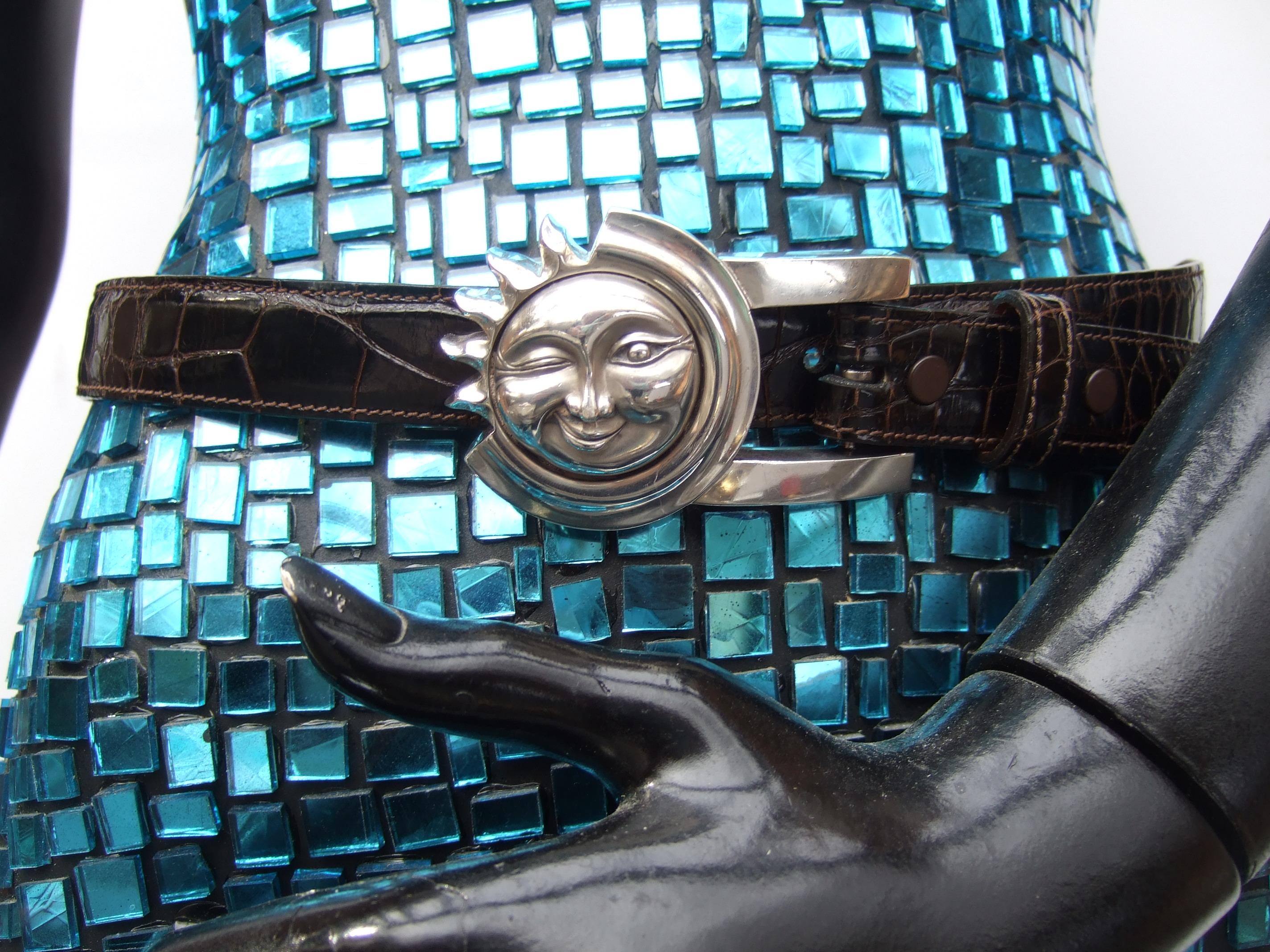 Barry Kieselstein-Cord Sterling Silver Sun & Moon Brown Alligator Belt c 1990  8