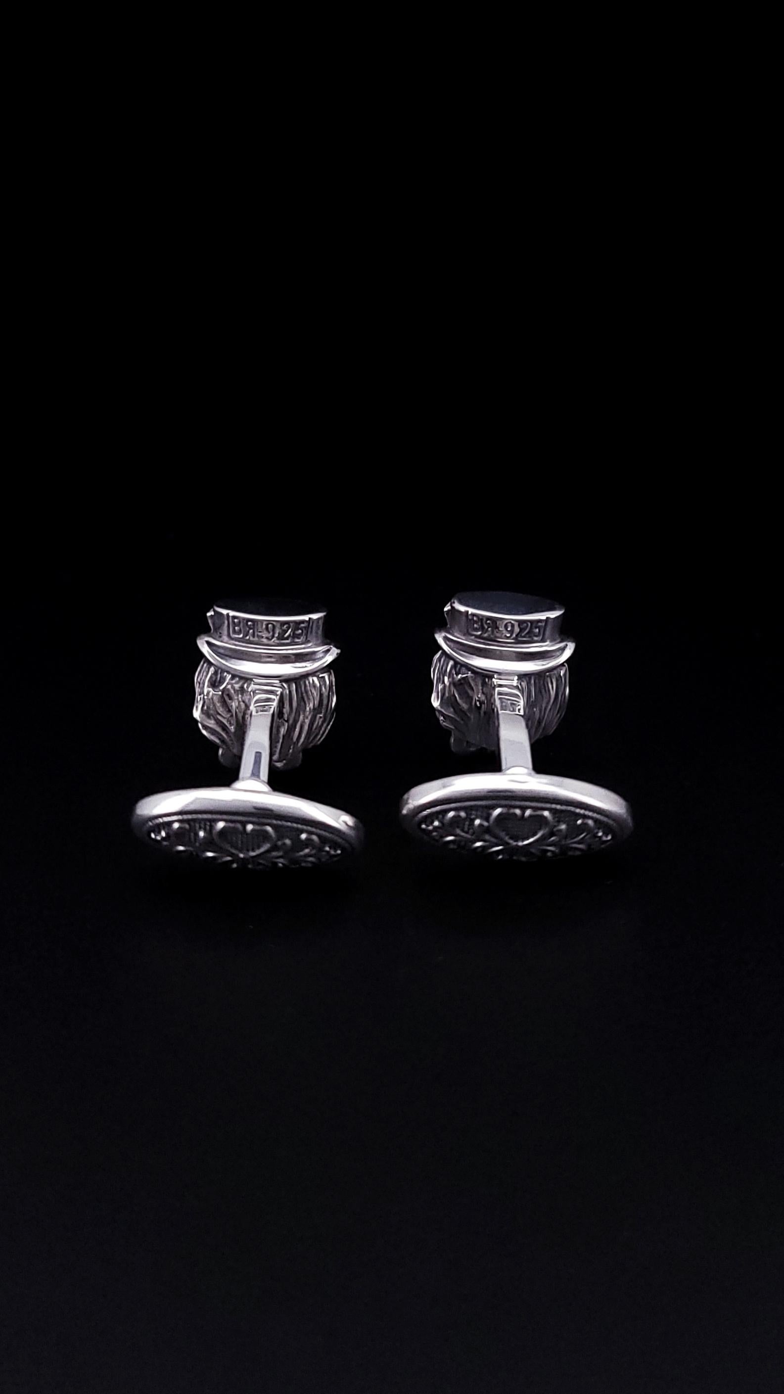 Women's or Men's Barry Kieselstein Cord Sterling Silver with Diamond Fancy Skull Cufflinks For Sale