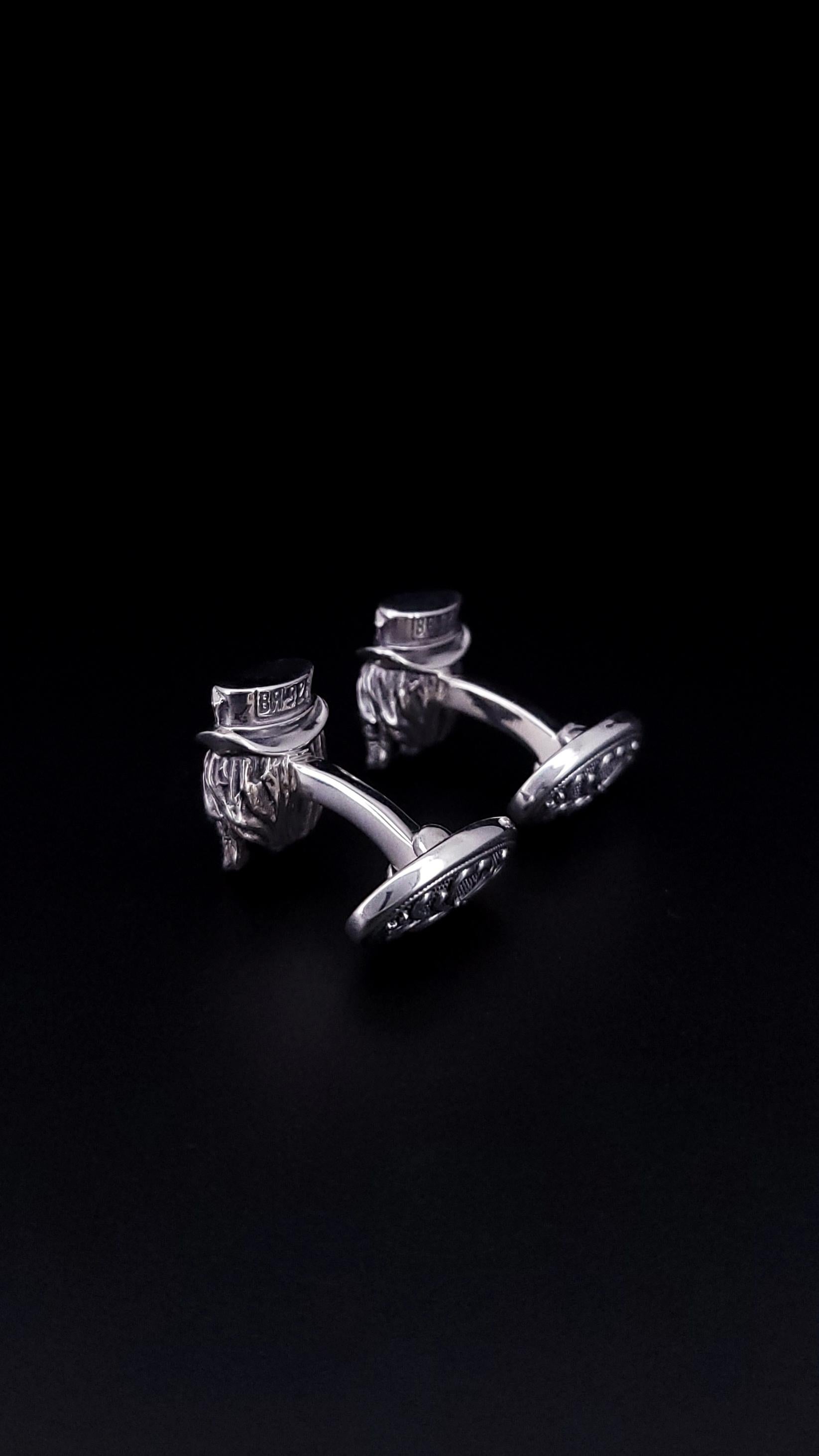 Barry Kieselstein Cord Sterling Silver with Diamond Fancy Skull Cufflinks For Sale 1