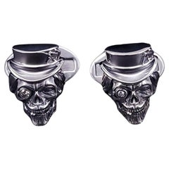Barry Kieselstein Cord Boutons de manchette crâne fantaisie en argent sterling et diamants