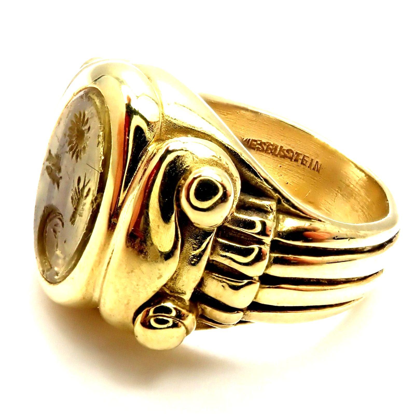 18k Yellow Gold Sun And Moon Intaglio Ring by Barry Kieselstein Cord.
Details:
Ring Size: 4 
Weight: 16.4 grams
Width: 13.5mm
Stamped Hallmarks: B. Kieselstein-Cord 750 CORD
*Free Shipping within the United States*
YOUR PRICE: $2,500
Ti534lad