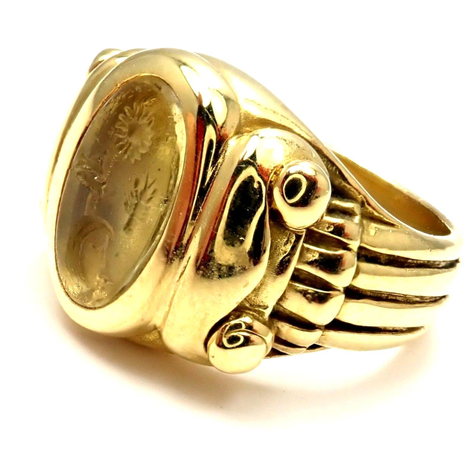 Barry Kieselstein Cord Sun Moon Intaglio Yellow Gold Ring In Excellent Condition In Holland, PA