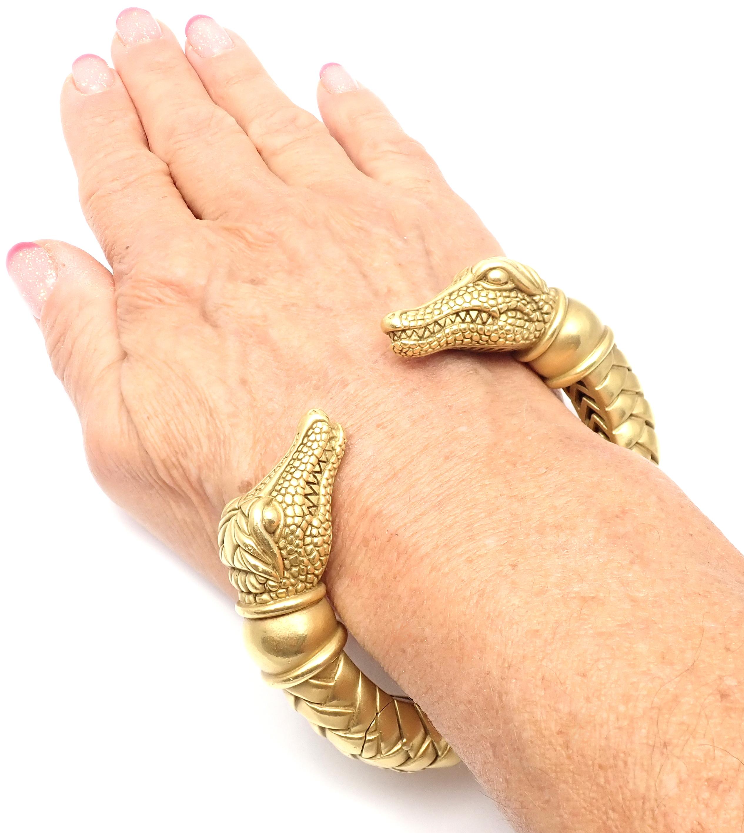 Barry Kieselstein Cord Two Alligator Heads Yellow Gold Bangle Bracelet 3