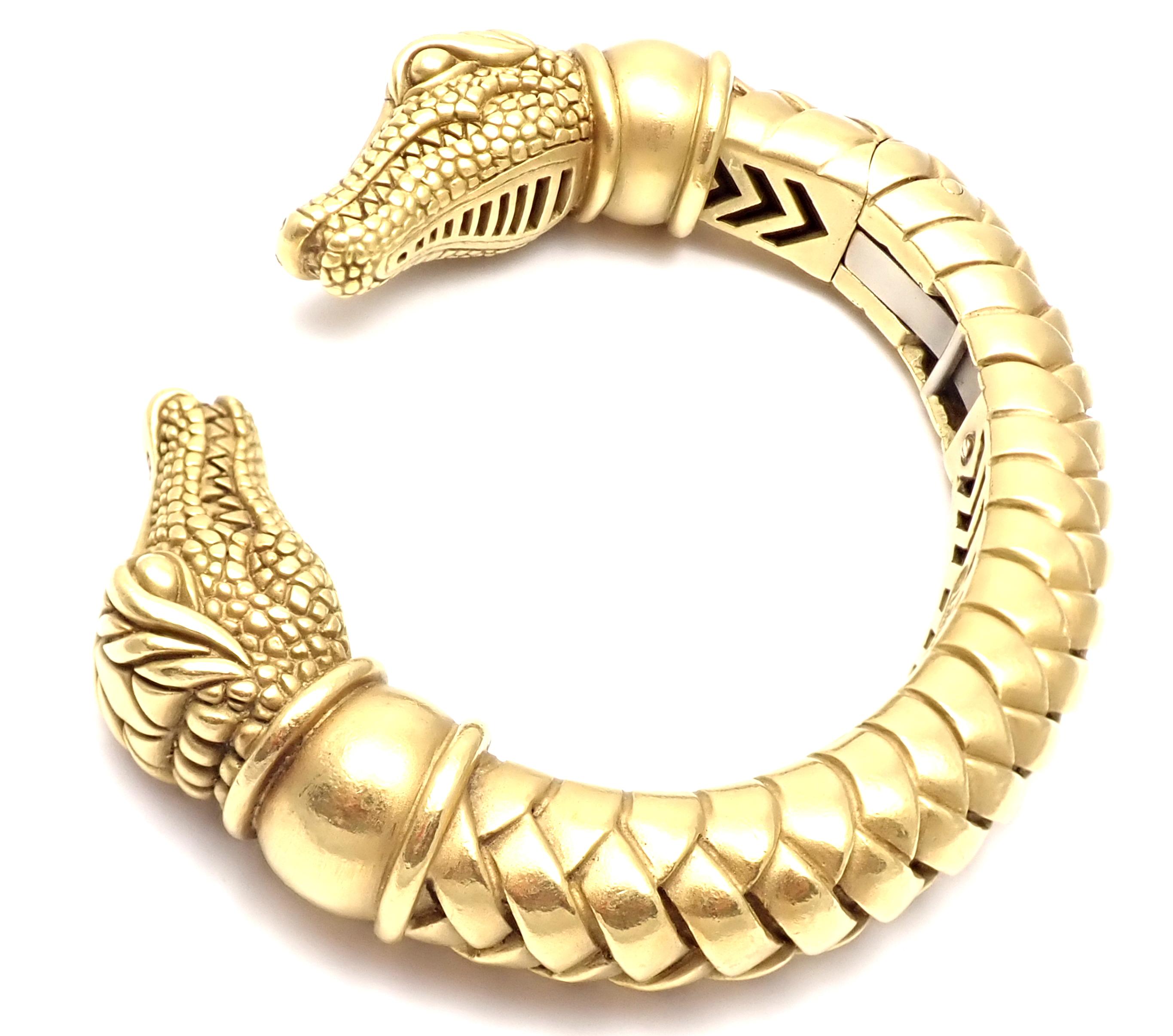 Women's or Men's Barry Kieselstein Cord Two Alligator Heads Yellow Gold Bangle Bracelet
