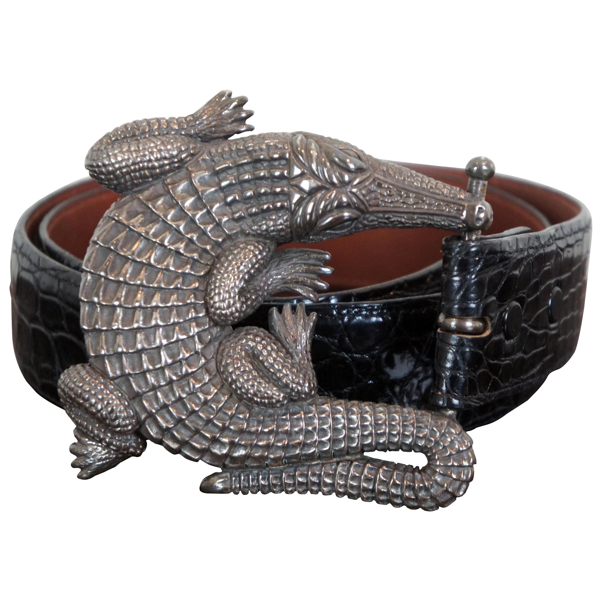Barry Kieselstein Cord Vintage Sterling Crocodile Alligator Belt and Buckle