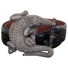 Ceinture et boucle Barry Kieselstein Cord Vintage Sterling Crocodile Alligator