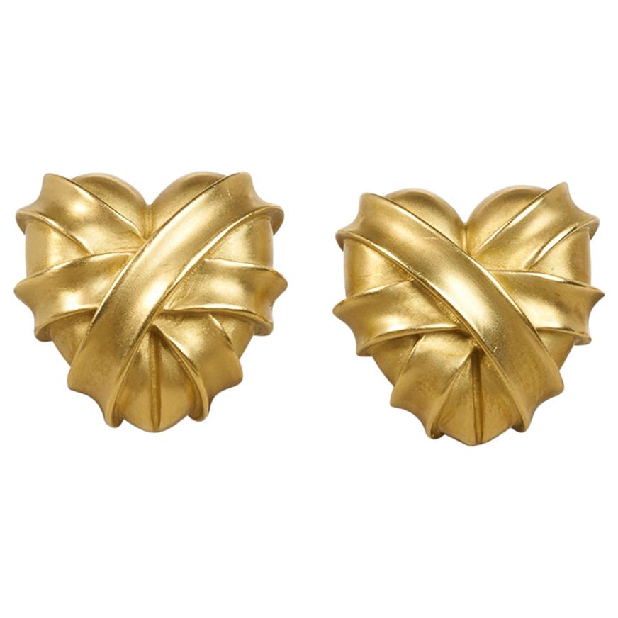 Barry Kieselstein-Cord Wrapped Heart Earrings 18 Karat Gold For Sale