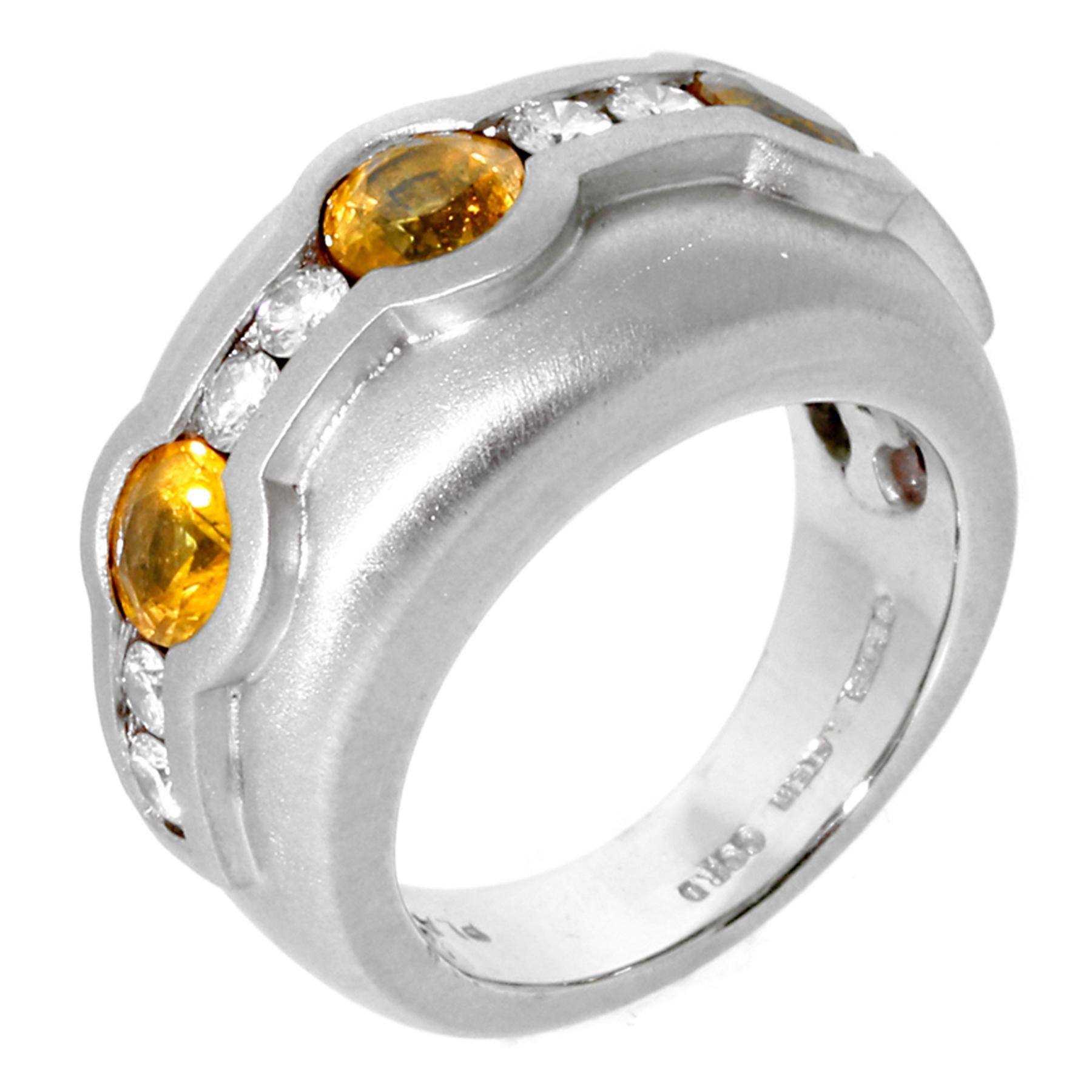 Barry Kieselstein Cord Yellow Sapphire Diamond Platinum Ring In Excellent Condition For Sale In Feasterville, PA