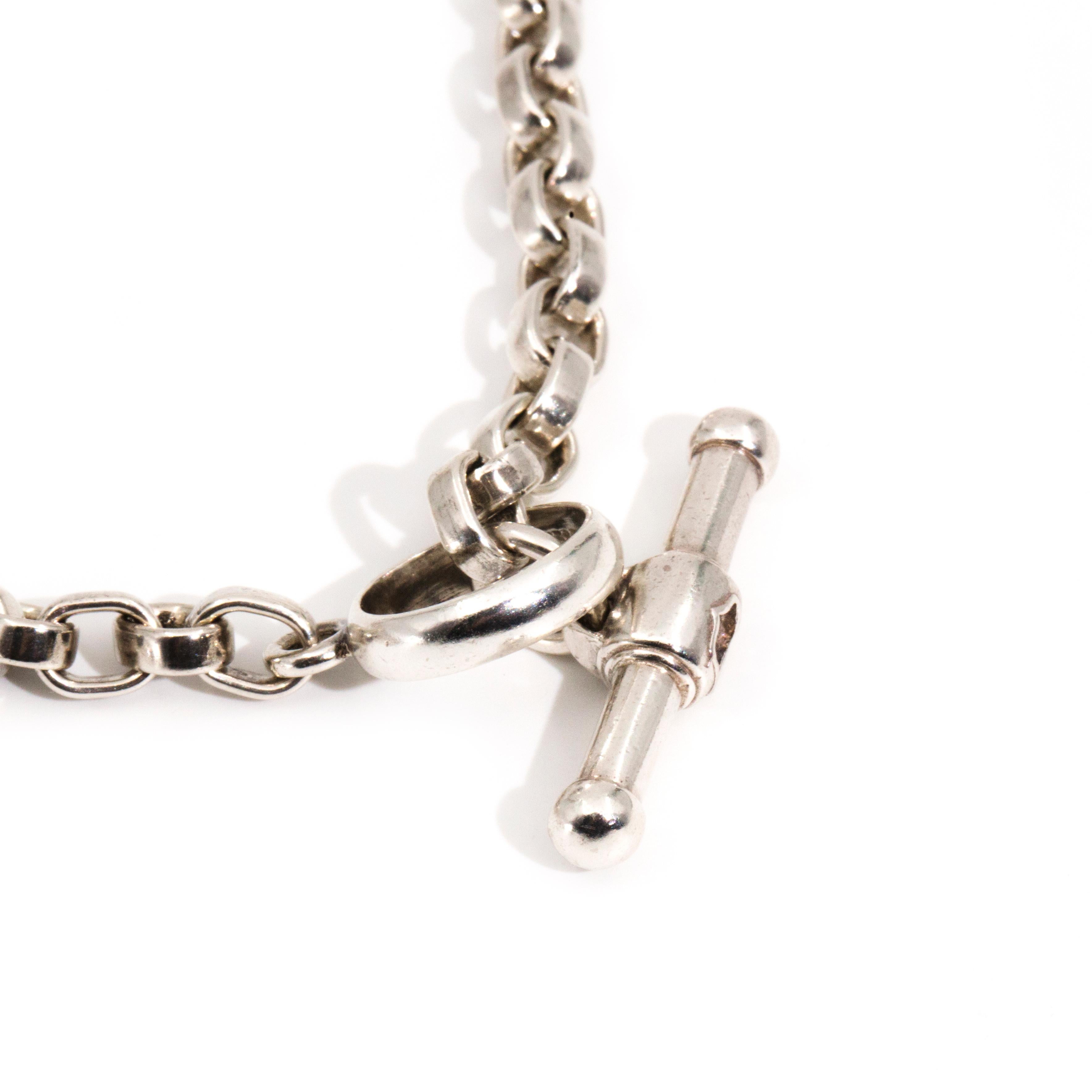Round Cut Barry Kieselstein Sterling Silver and 14 Carat Gold Alligator Toggle Necklace