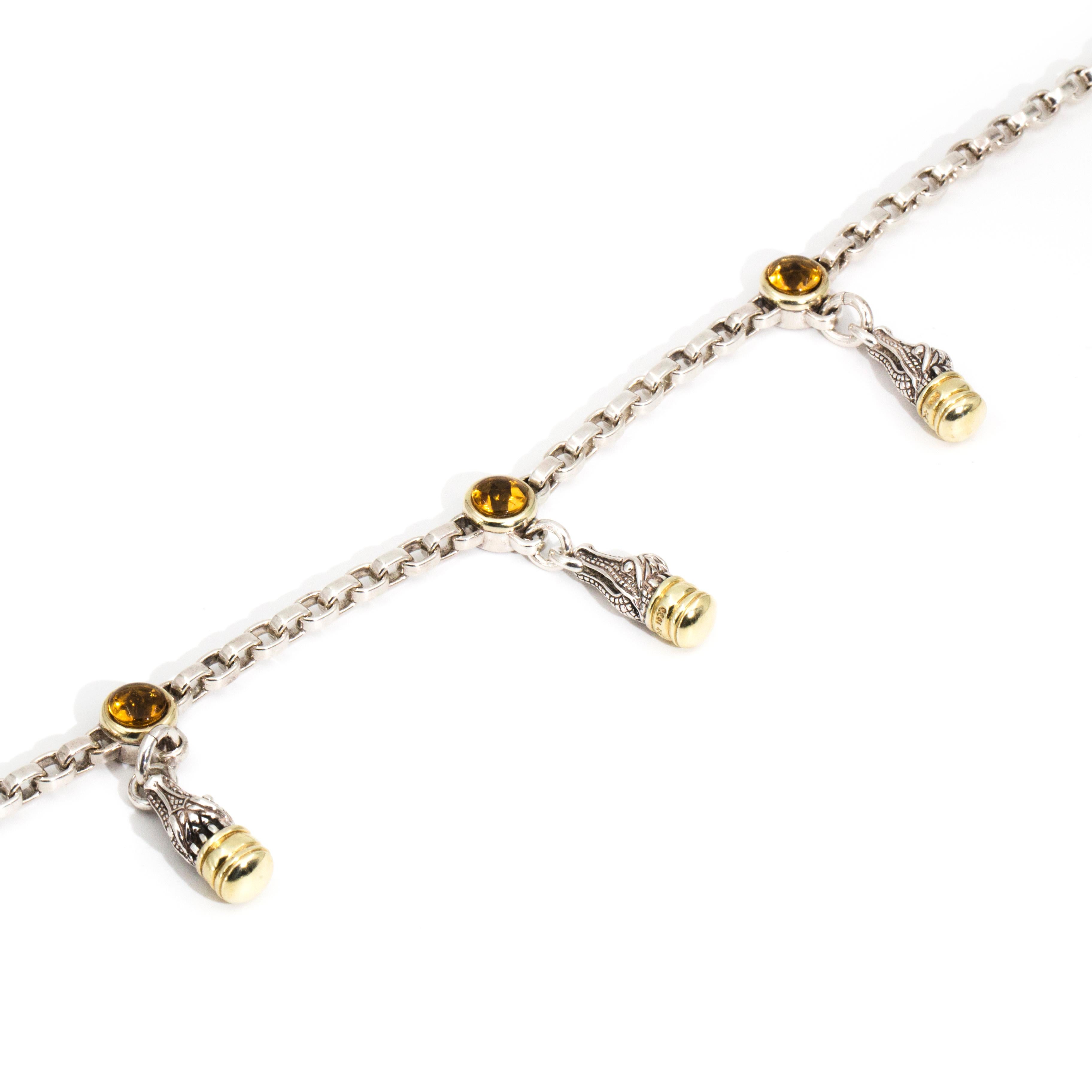 Women's or Men's Barry Kieselstein Sterling Silver and 14 Carat Gold Alligator Toggle Necklace For Sale