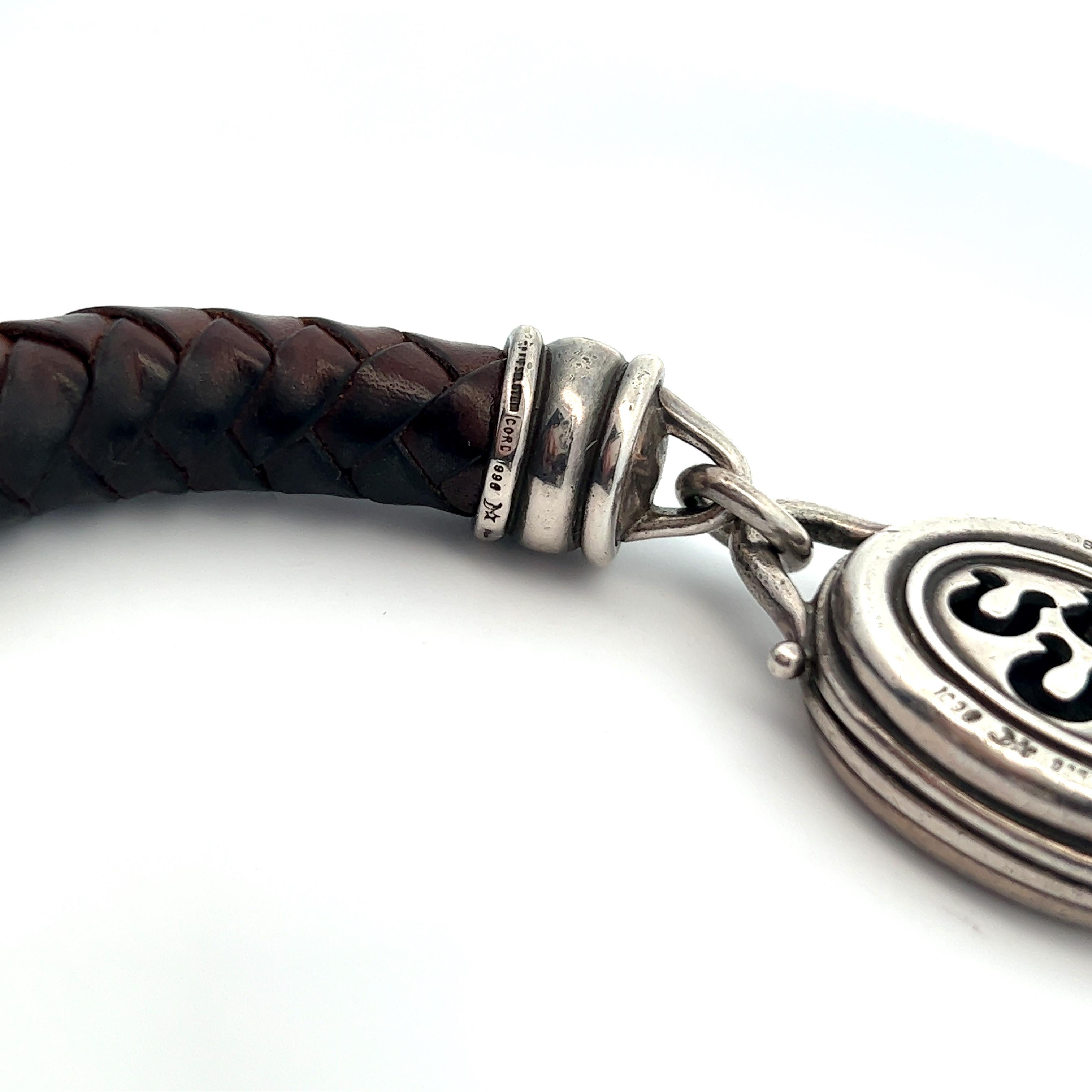 Barry Kieselstein Sterling Silver Horse Motif Woven Brown Leather Bracelet  For Sale 2