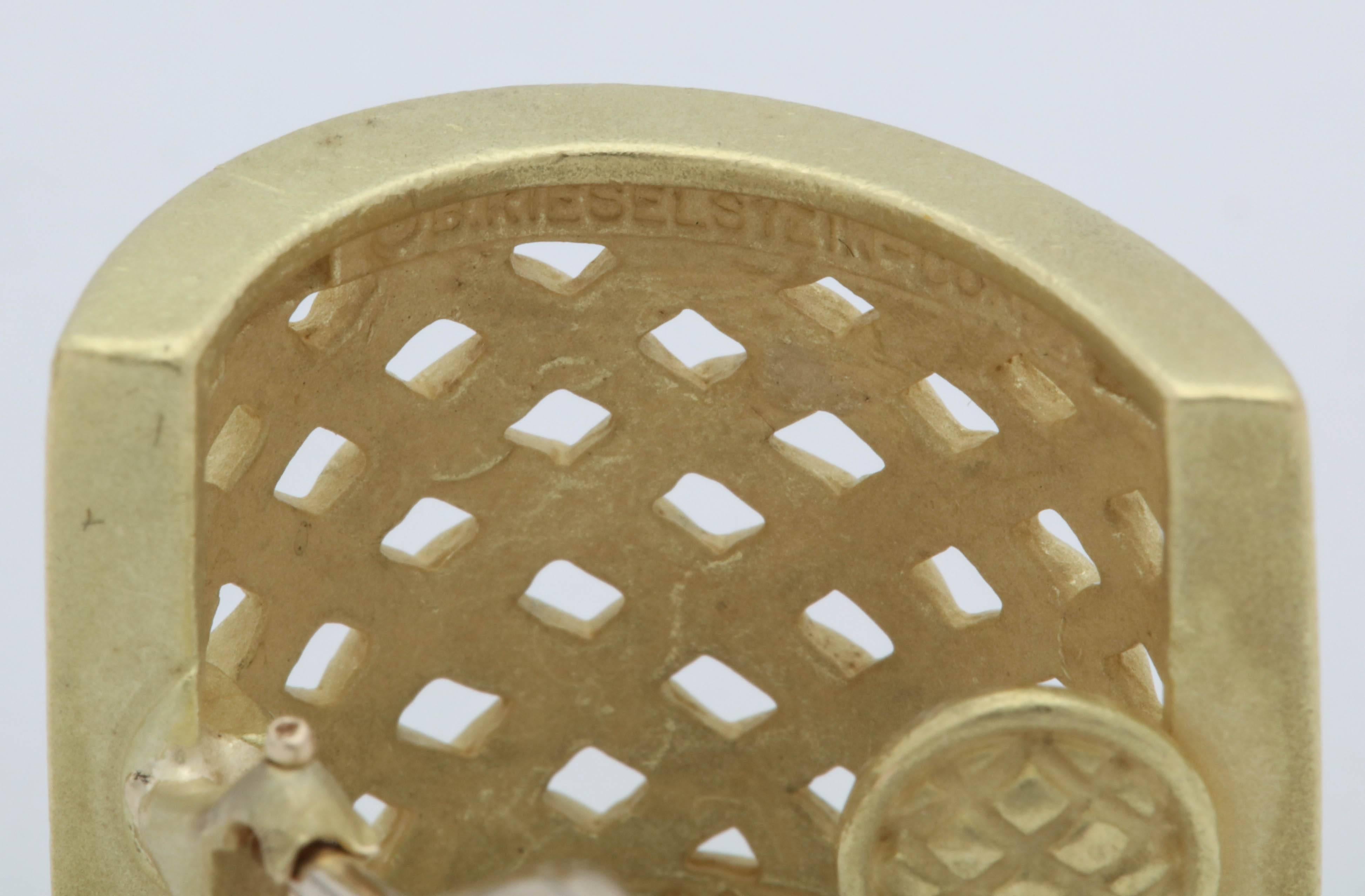 Barry Kiselstein Cord Unusual Basket Weave Pattern Gold Clip Back Earrings 3