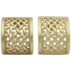 Barry Kiselstein Cord Unusual Basket Weave Pattern Gold Clip Back Earrings