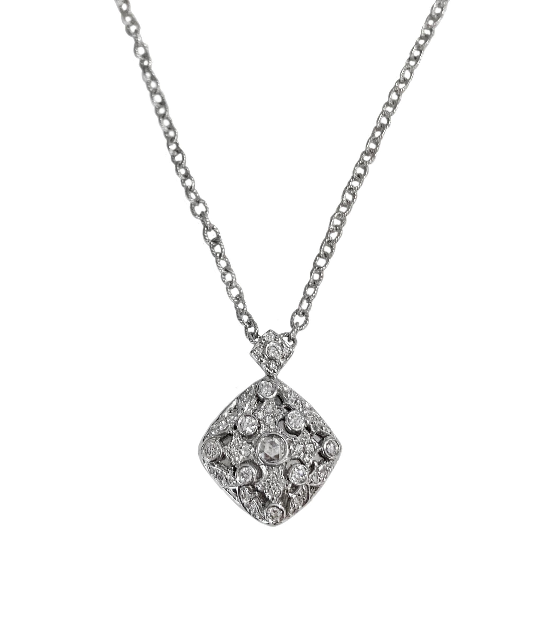Barry Kronen, collier pendentif en or blanc 18 carats et diamants Excellent état - En vente à New York, NY