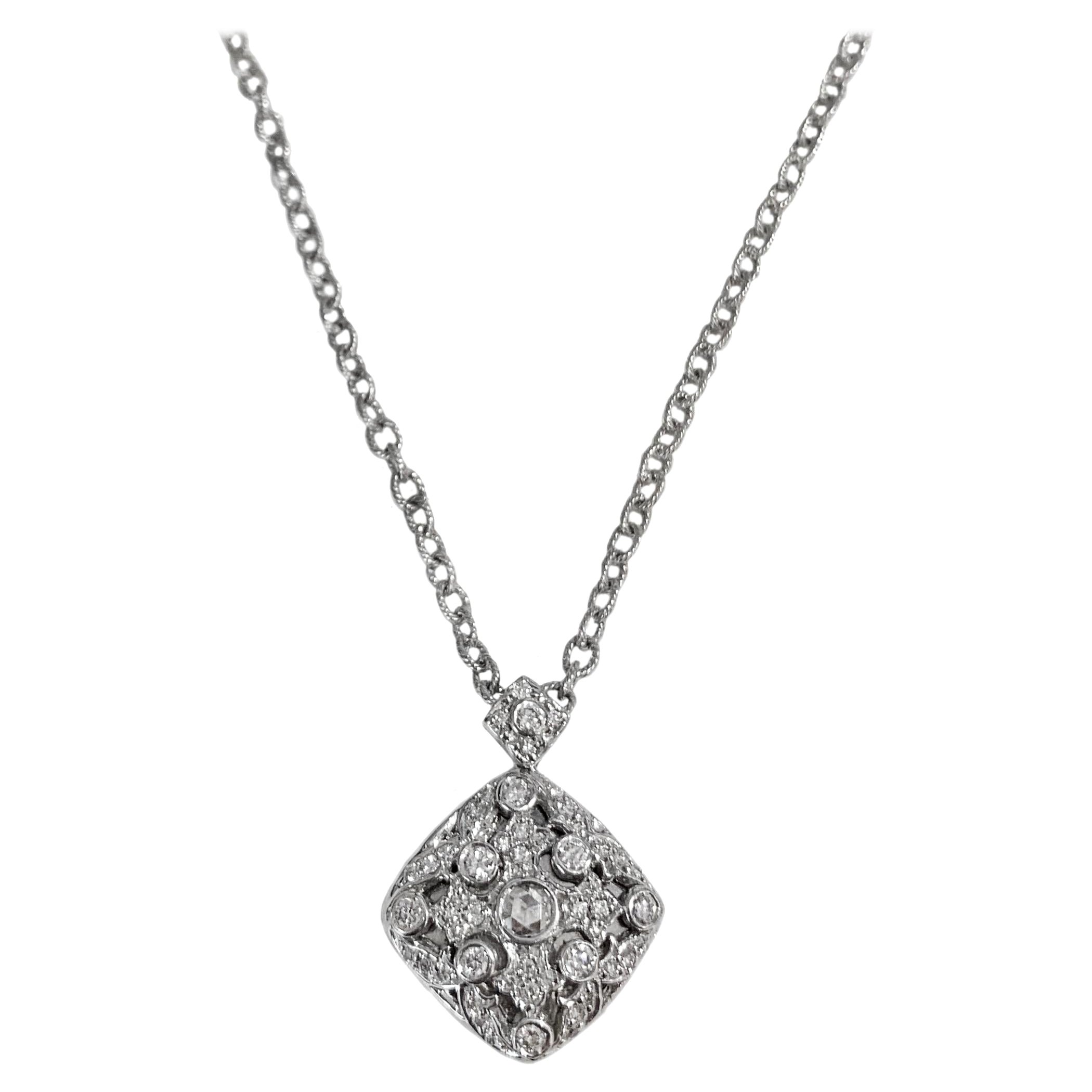 Halskette mit Diamant-Anhänger von Barry Kronen aus 18 Karat Weißgold im Angebot