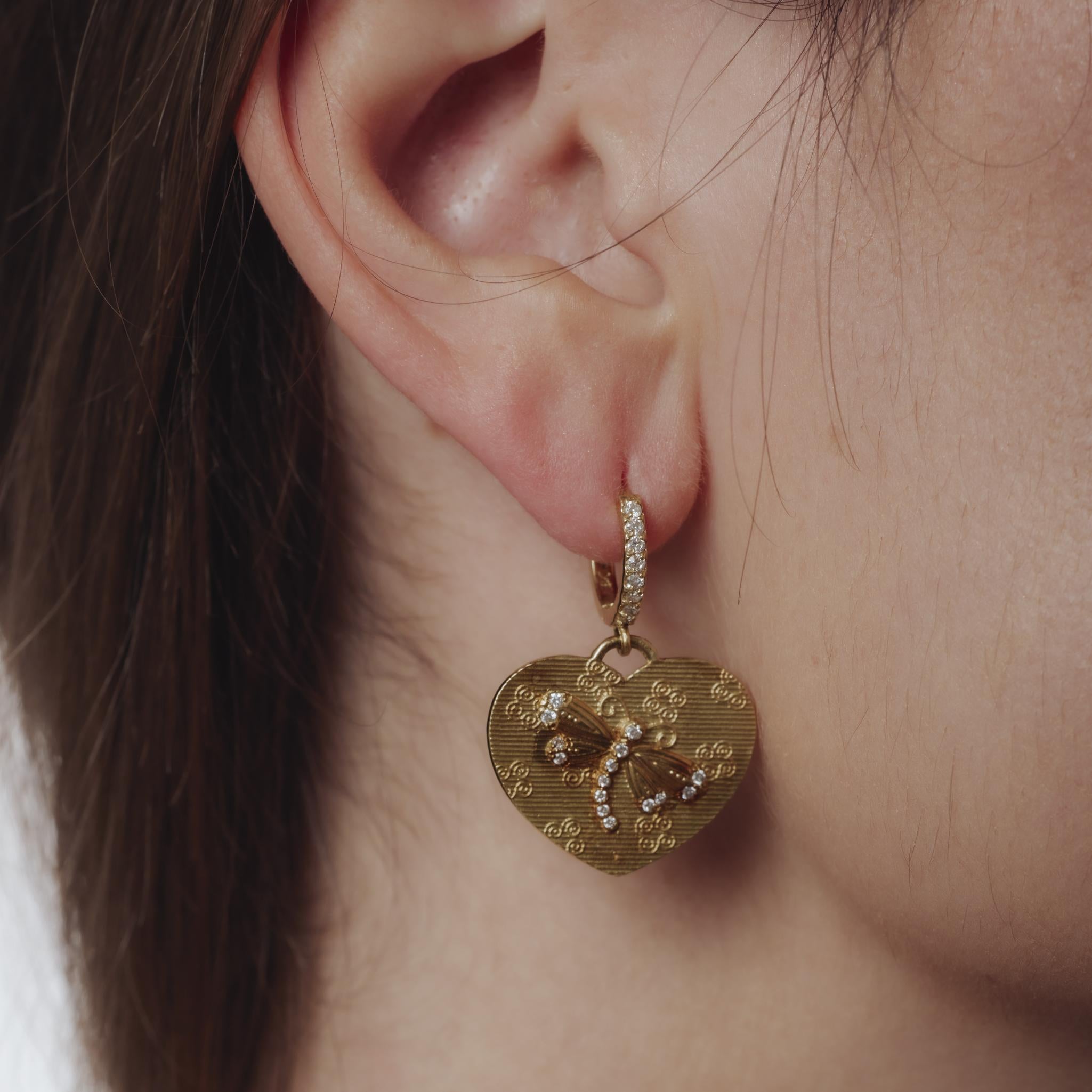  Boucles d'oreilles cœur libellule en or jaune 18k avec diamants Barry Kronen Pour femmes 