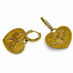 Barry Kronen diamond 18k yellow gold dragonfly heart earrings