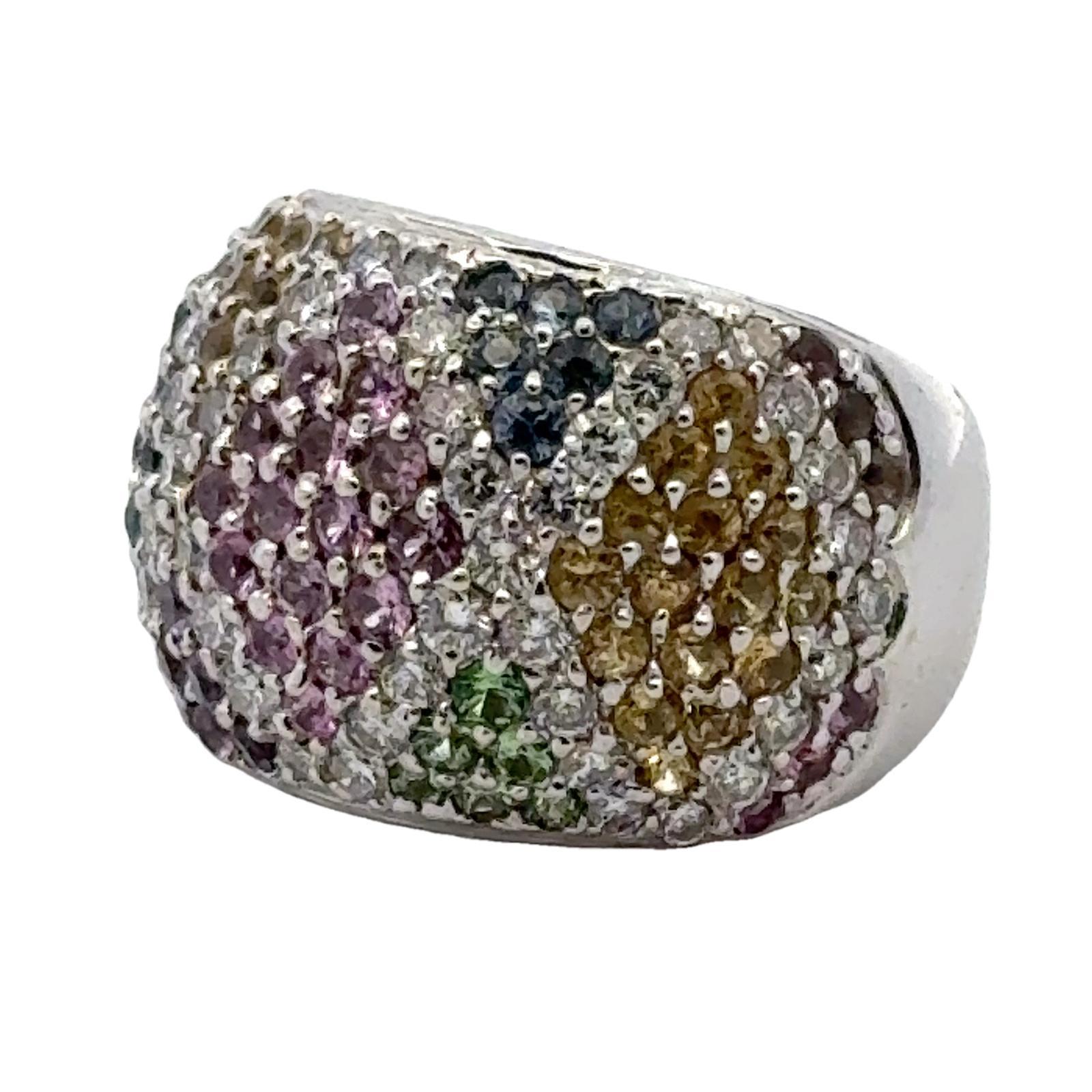 Barry Kronen Diamond Colored Stone 18 Karat White Gold Band Ring In Excellent Condition In Boca Raton, FL