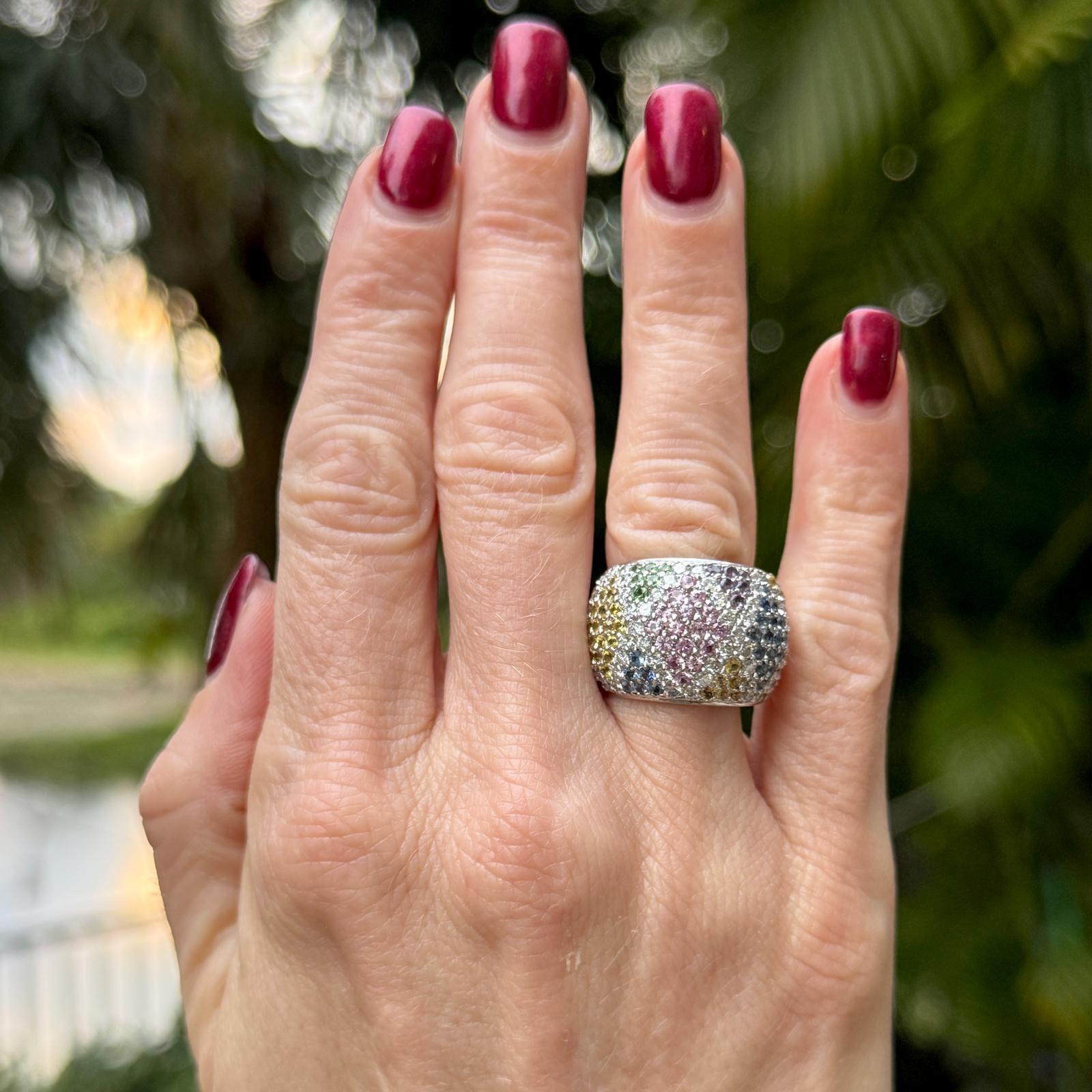 Women's Barry Kronen Diamond Colored Stone 18 Karat White Gold Band Ring