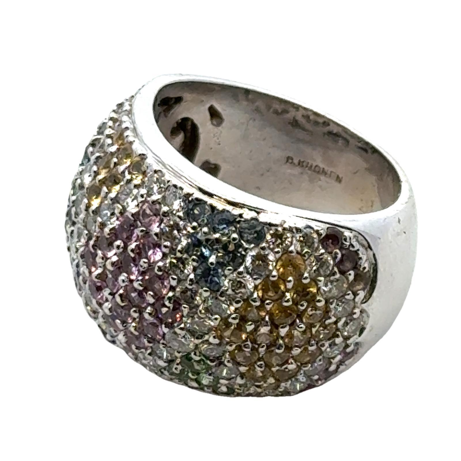 Barry Kronen Diamond Colored Stone 18 Karat White Gold Band Ring 1