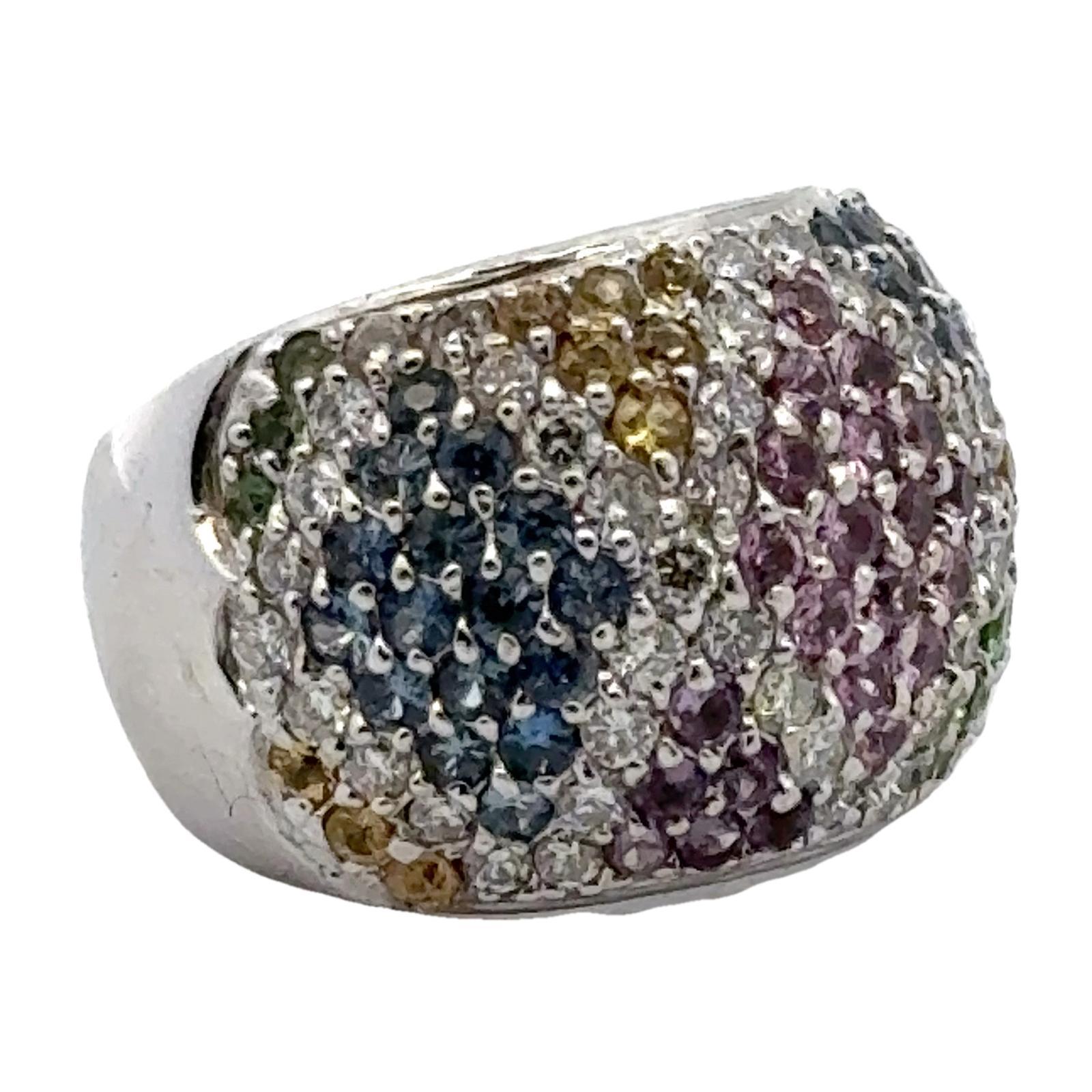 Barry Kronen Diamond Colored Stone 18 Karat White Gold Band Ring 2