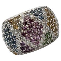 Barry Kronen Diamond Colored Stone 18 Karat White Gold Band Ring