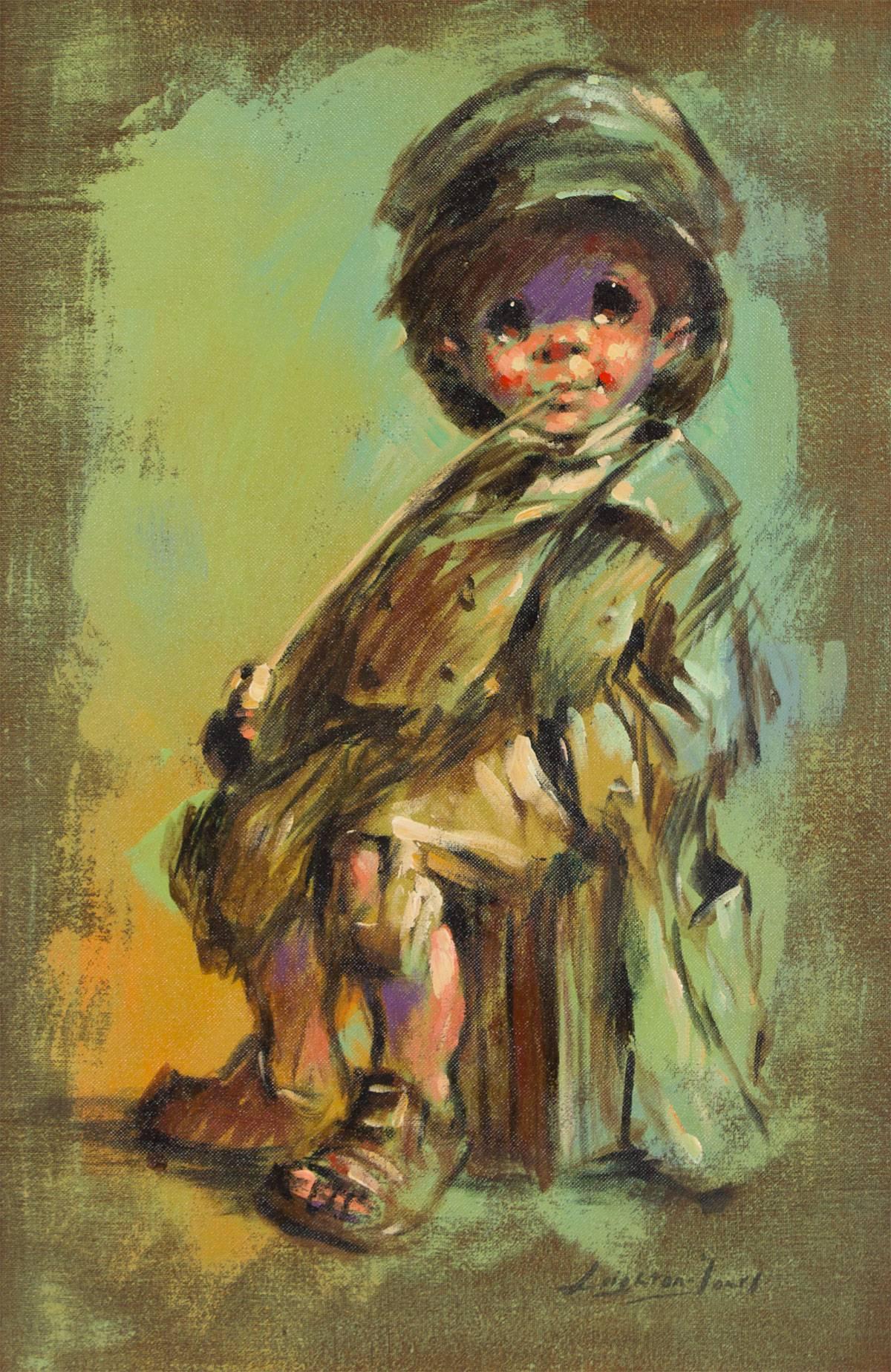 Bambino in fuga, pittura a olio espressionista - Painting di Barry Leighton-Jones