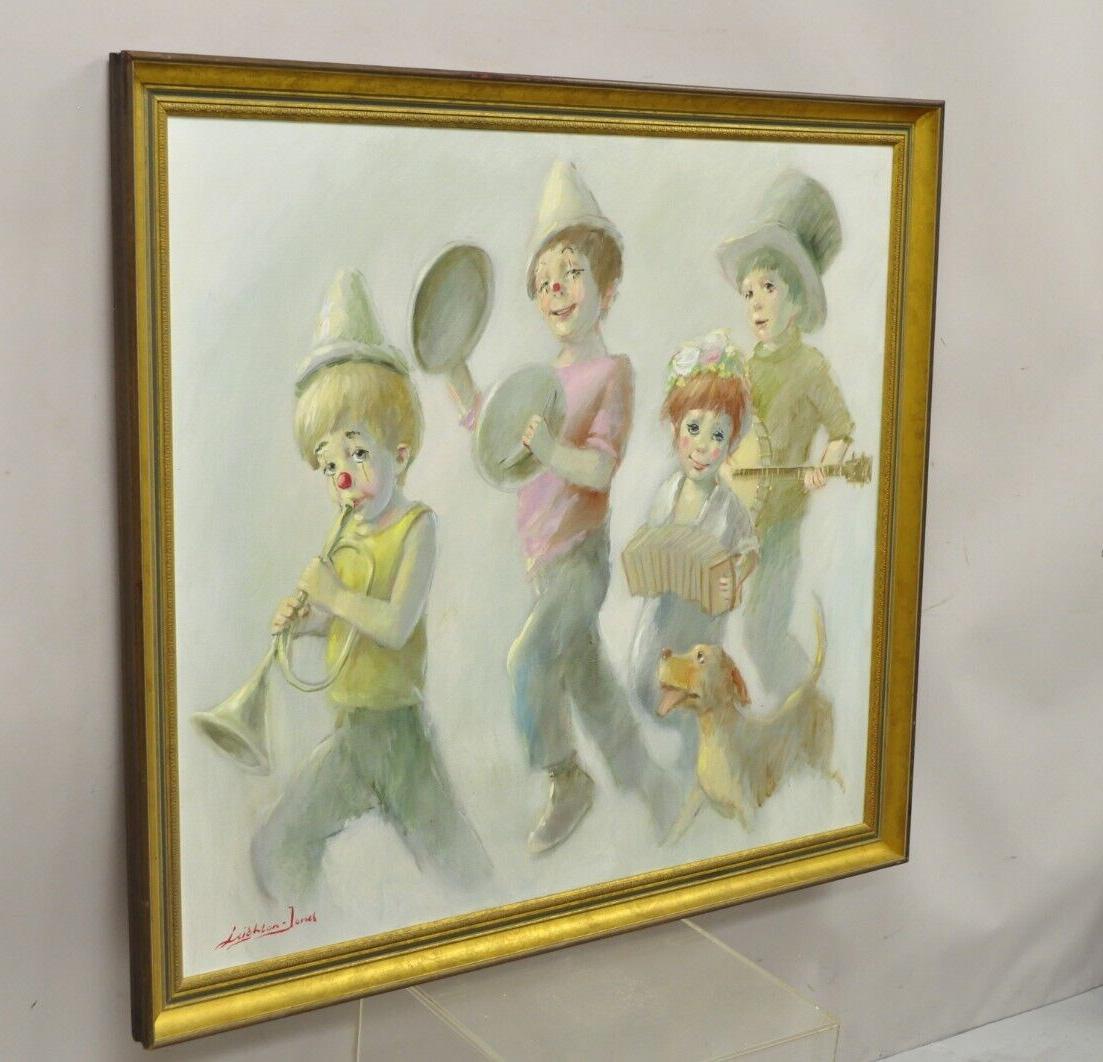 Barry Leighton Jones Large Oil on Canvas Painting Children Clown 