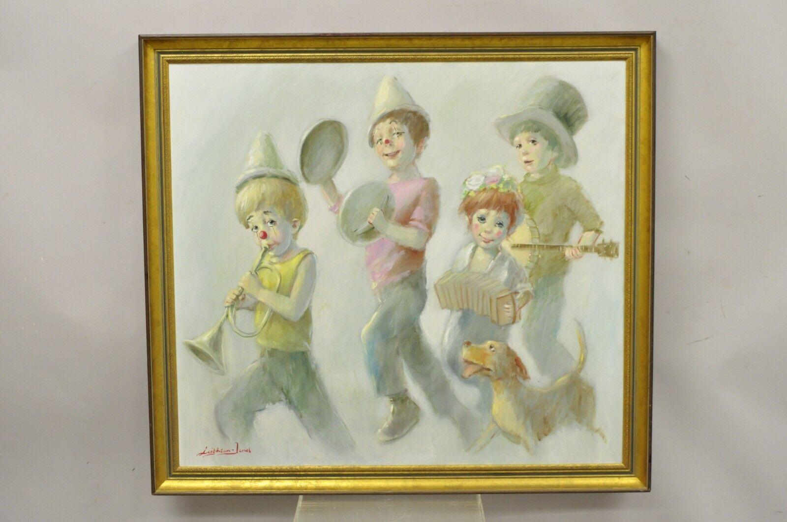 Classique américain Barry Leighton Jones - Grande huile sur toile - Peinture de clown d'enfants « The Minstrels » en vente