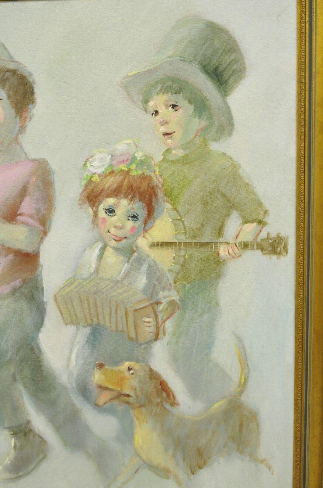 Barry Leighton Jones - Grande huile sur toile - Peinture de clown d'enfants « The Minstrels » en vente 1